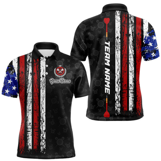 Maxcorners Custom US Flag Dart Shirts For Men Dart Board Shirts Polo & 1/4 Zip Dart Jersey Team LM2901