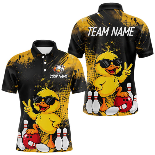 Maxcorners Custom Funny Duck Bowling Jersey for Men Bowling Team Shirts Bowling League Polo & 1/4 Zip