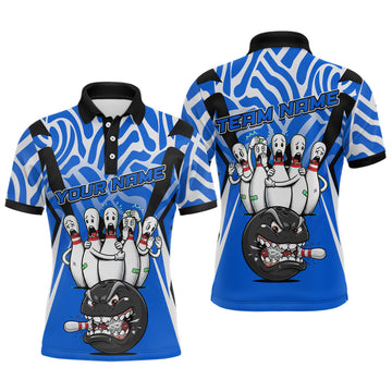 Maxcorners Custom Blue Funny Bowling Jersey for Men Bowling Team Shirts Bowling League Polo & 1/4 Zip