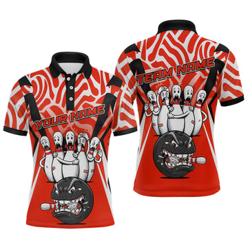 Maxcorners Custom Red Funny Bowling Jersey for Men Bowling Team Shirts Bowling League Polo & 1/4 Zip