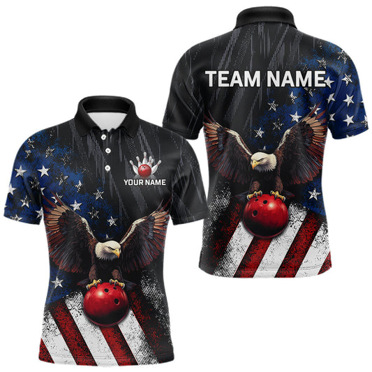 Maxcorners Custom American Flag Eagle Bowling Jersey for Men Bowling Team Shirts Bowling League Bowling Outfit