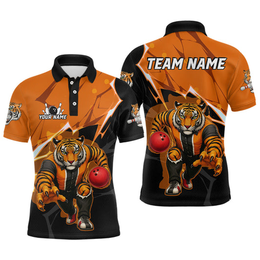 Maxcorners Custom Tiger Bowling Jersey for Men Bowling Uniform Polo & 1/4 Zip Bowling Team Shirts LM0404