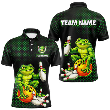 Maxcorners Custom Funny Frog Bowling Jersey for Men Bowling Team Shirts Bowling League Polo & 1/4 Zip