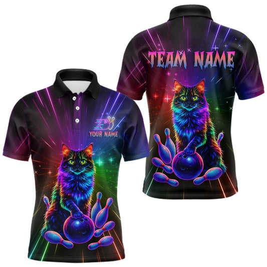 Maxcorners Custom Funny Cat Neon Colorful Bowling Jersey for Men Bowling Uniform Bowling Team Shirts LM1904
