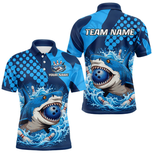 Maxcorners Custom Blue Funny Shark Bowling Jersey for Men Bowling Team Shirts Bowling League