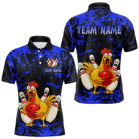 Maxcorners Custom Blue Funny Chicken Bowling Jersey for Men Bowling Uniform Bowling Team Shirts LM1904