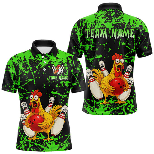 Maxcorners Custom Green Funny Chicken Bowling Jersey for Men Bowling Uniform Bowling Team Shirts LM1904