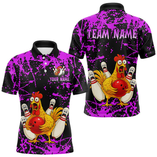 Maxcorners Custom Purple Funny Chicken Bowling Jersey for Men Bowling Uniform Bowling Team Shirts LM1904
