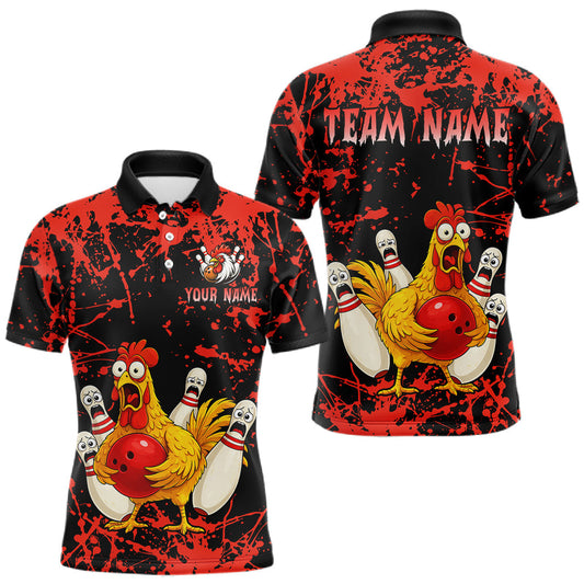 Maxcorners Custom Red Funny Chicken Bowling Jersey for Men Bowling Uniform Bowling Team Shirts LM1904