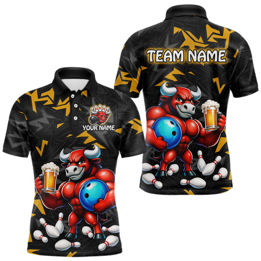 Maxcorners Custom Yellow Beer Bull Bowling Shirt for Men Bowling Team Shirts Bowling League