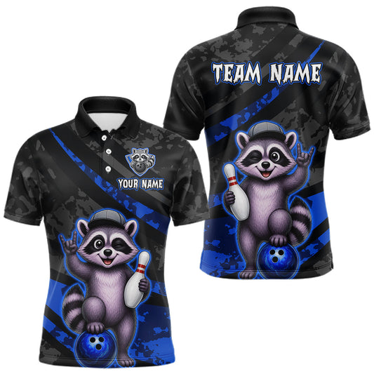 Maxcorners Custom Blue Funny Raccoon Bowling Jersey for Men Bowling Team Shirts Bowling League LM2306