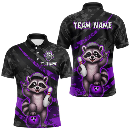 Maxcorners Custom Purple Funny Raccoon Bowling Jersey for Men Bowling Team Shirts Bowling League LM2306