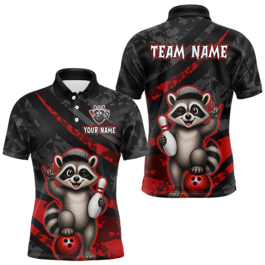 Maxcorners Custom Red Funny Raccoon Bowling Jersey for Men Bowling Team Shirts Bowling League LM2306