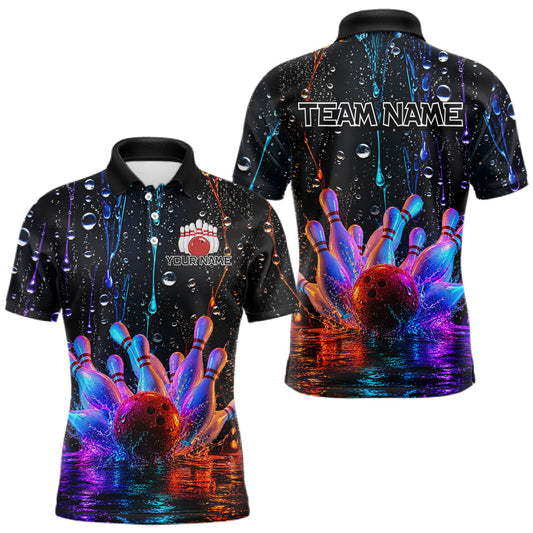 Maxcorners Custom Neon Splash Bowling Team Jersey Bowling Shirt for Men Bowling League Polo &1/4 Zip LM2405