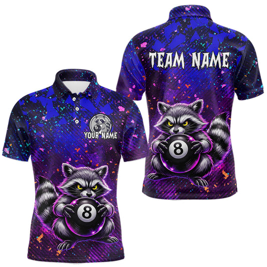 Maxcorners Personalized Funny Raccoon 8 Ball Pool Men Billiard Polo & 1/4 Zip, Billiard Shirt, Billiard Team Jerseys LM2602