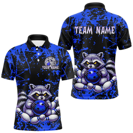Maxcorners Custom Blue Raccoon Bowling Jersey for Men Bowling Uniform Polo & 1/4 Zip Bowling Team Shirts LM1904