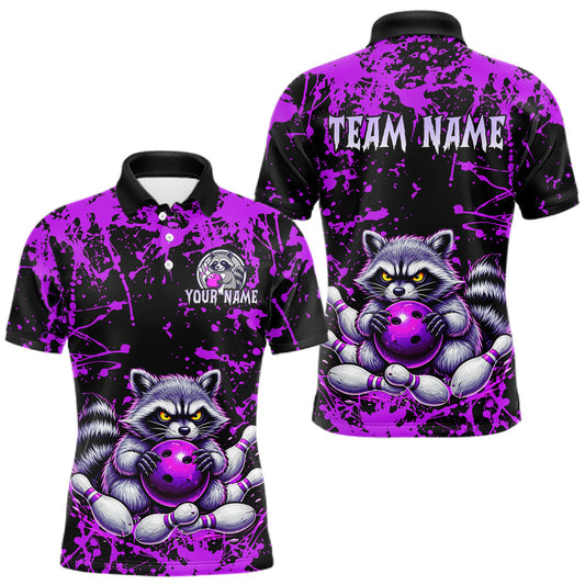 Maxcorners Custom Purple Raccoon Bowling Jersey for Men Bowling Uniform Polo & 1/4 Zip Bowling Team Shirts LM1904