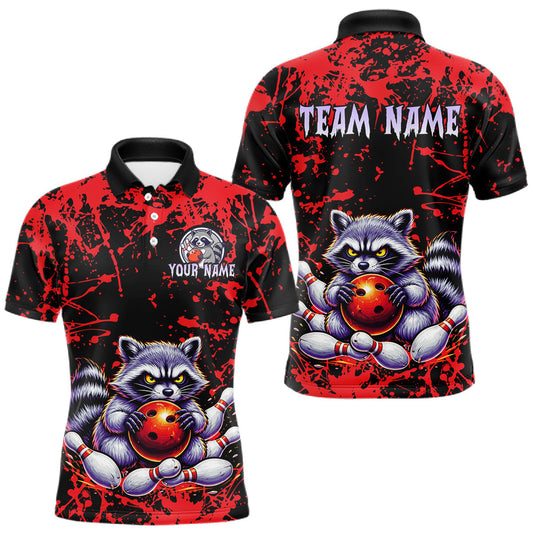 Maxcorners Custom Red Raccoon Bowling Jersey for Men Bowling Uniform Polo & 1/4 Zip Bowling Team Shirts LM1904