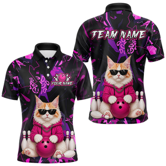 Maxcorners Custom Funny Maine Coon Cat Bowling Jersey for Men Bowling League Bowling Team Shirts LM2704