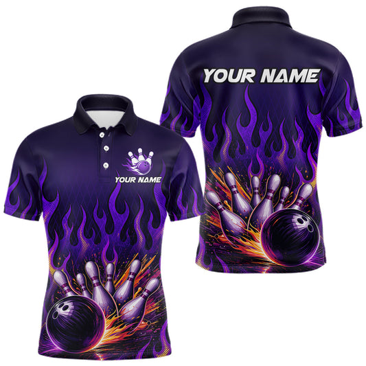 Maxcorners Purple Flaming Bowling Jersey for Men Custom Bowling League Bowling Team Shirts LM2704