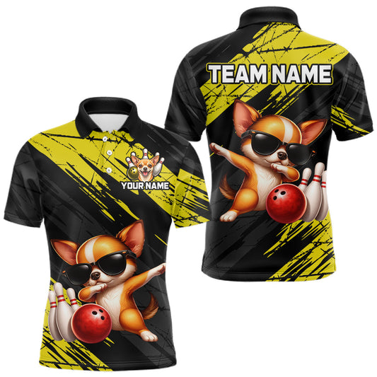 Maxcorners Custom Chihuahua Dog Yellow Bowling Jersey for Men Bowling Uniform Bowling Team Shirts