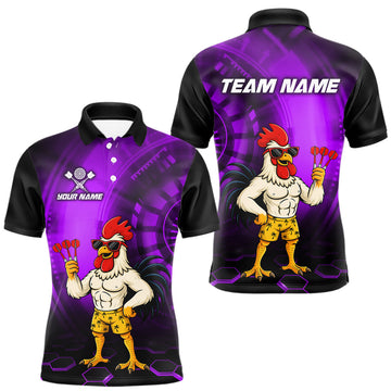 Maxcorners Custom Purple Funny Chicken Darts Shirt for Men Darts Team Jerseys Polo & 1/4 Zip Dart League