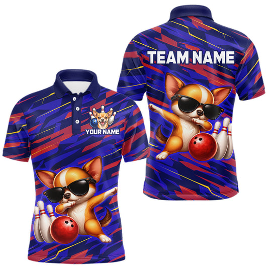 Maxcorners Custom Chihuahua Dog Bowling Jersey for Men Bowling Uniform Polo & 1/4 Zip Bowling Team Shirts LM2704