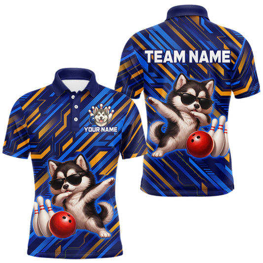 Maxcorners Custom Husky Dog Bowling Jersey for Men Bowling Uniform Polo & 1/4 Zip Bowling Team Shirts LM2704