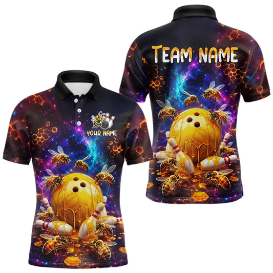 Maxcorners Custom Honey Bee Bowling Shirt for Men Bowling Team Shirts Bowling League Polo & 1/4 Zip LM0106