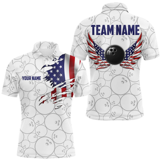 Maxcorners Custom American Flag Bowling Wings Team Shirt for Men, Bowling League Jersey