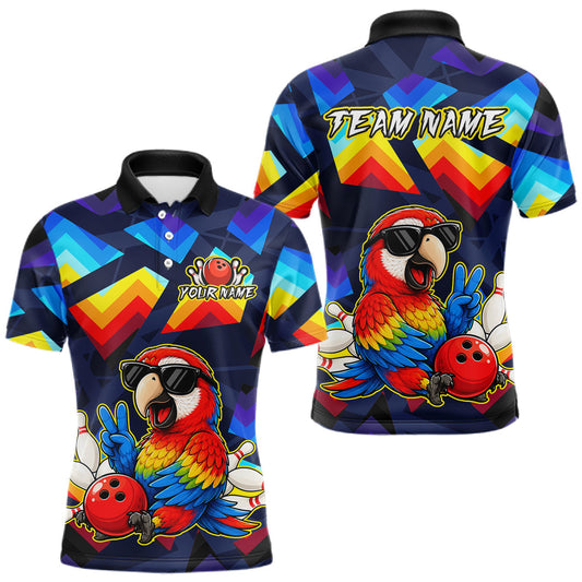 Maxcorners Custom Colorful Funny Parrot Bowling Jersey for Men Bowling League Bowling Team Shirts