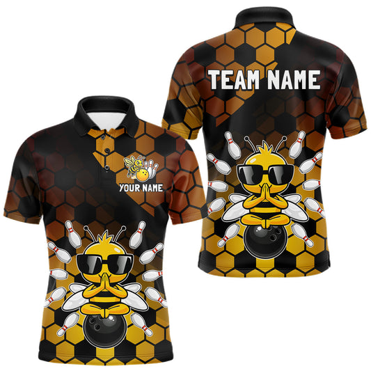 Maxcorners Custom Funny Bee Bowling Jersey for Men Bowling Team Shirts Bowling Polo & 1/4 Zip LM0404