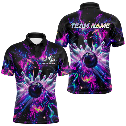 Maxcorners Custom Watercolor Pink Purple Bowling Jersey for Men Bowling Team Shirts Polo & 1/4 Zip LM0404