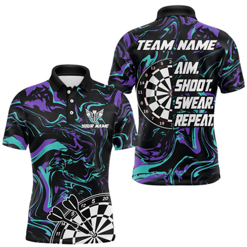 Maxcorners Turquoise Purple Pattern Aim Shoot Swear Repeat Darts Team Jerseys Dart Shirts For Men LM0404