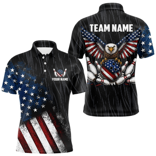 Maxcorners Custom US Eagle Bowling Jersey for Men Bowling Team Shirts Bowling League Polo & 1/4 Zip LM0706