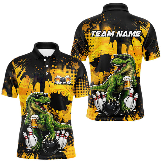 Maxcorners Custom Funny Beer Dinosaur Bowling Jersey for Men Bowling League Bowling Team Shirts LM0607