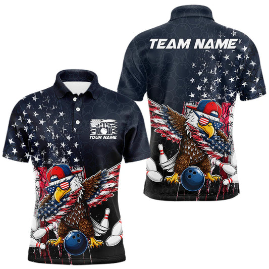 Maxcorners Custom Funny US Eagle Bowling Jersey for Men Bowling Team Shirts Bowling League Polo & 1/4 Zip LM0706