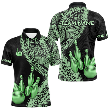 Maxcorners Black and Green Tribal Pattern Bowling Jersey for Men Bowling Uniform Bowling Team Shirt LM0503