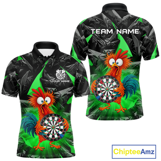 Maxcorners Custom Funny Green Chicken Dart Shirts For Men Dart Board Gifts Darts Team Jerseys Dart League LM0503