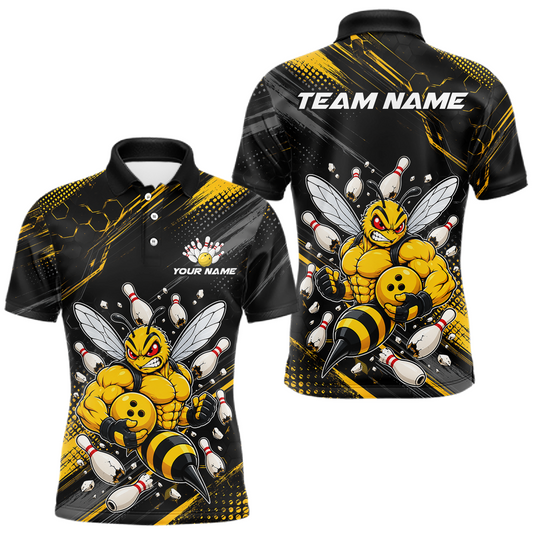 Maxcorners Custom Funny Bee Bowling Jersey for Men Bowling League Bowling Team Shirts Polo &1/4 Zip LM0607