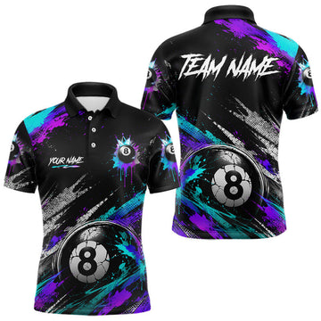 Maxcorners Custom Neon Splatter 8 Ball Billiard Shirts for Men Billiard Team Jerseys Billiard League