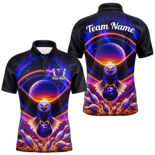 Maxcorners Custom Neon Eagle Bowling Jersey for Men Sunset Bowling Team Shirts Bowling League LM0706