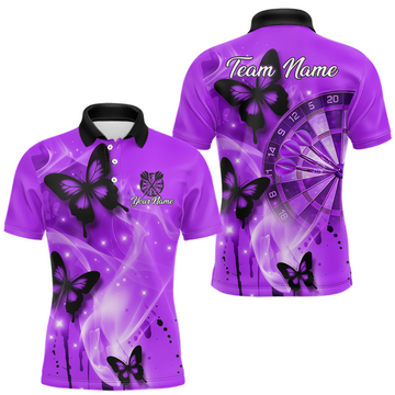 Maxcorners Custom Purple Galaxy Butterflies Darts Shirt for Men Darts Team Jerseys Dartboard Shirt LM0208