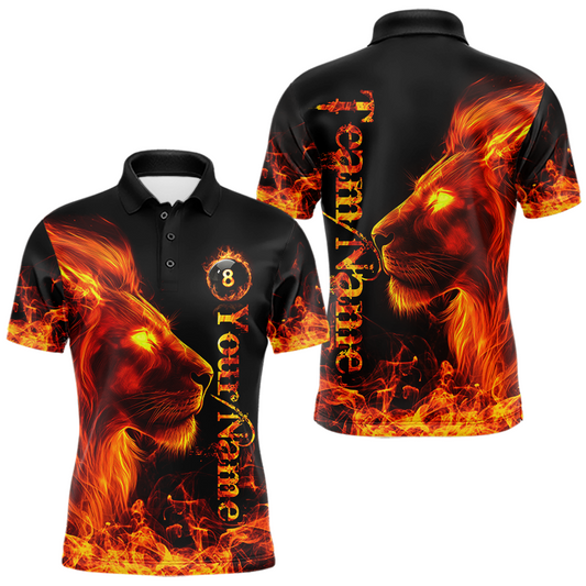 Maxcorners Custom Flame Lion 8 Ball Billiard Shirts for Men Billiard Team Shirts Billiard League Polo & 1/4 Zip LM2901