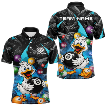Maxcorners Custom Turquoise Funny Duck 8 Ball Pool Shirts Billiard Shirt for Men Billiard Team Jersey League LM1005
