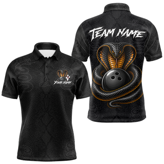 Maxcorners Custom Black Cobra Snake Bowling Jersey for Men Bowling Team Shirts Bowling League LM1005