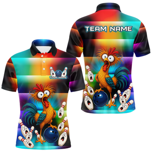 Maxcorners Custom Funny Chicken Colorful Bowling Jersey for Men Bowling Team Shirts Bowling League Polo & 1/4 Zip LM0706