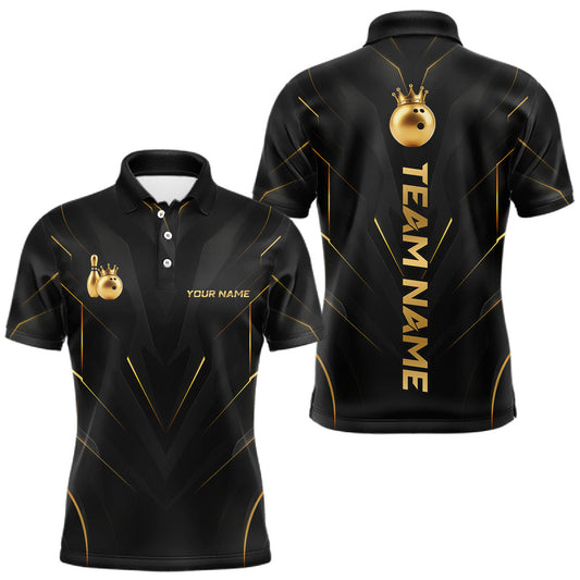 Maxcorners Custom Black and Gold Crown Bowling Jersey for Men Bowling League Bowling Team Shirts