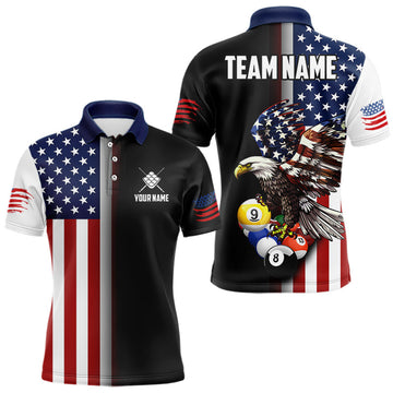 Maxcorners American Flag Eagle 9 Ball Custom Billiard Shirts for Men Billiard Team Jerseys Billiard League