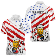Maxcorners Custom US Flag Funny Beer Bowling Jersey for Men Polo & 1/4 Zip Bowling Team Shirts LM1411